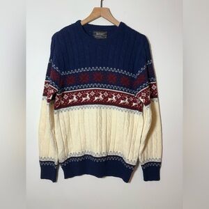 Vintage 70's 80's Jantzen Cable Knit Reindeer Christmas Sweater M